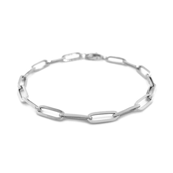 14K White Gold Bold Paperclip Chain Bracelet - Picture 2 of 3